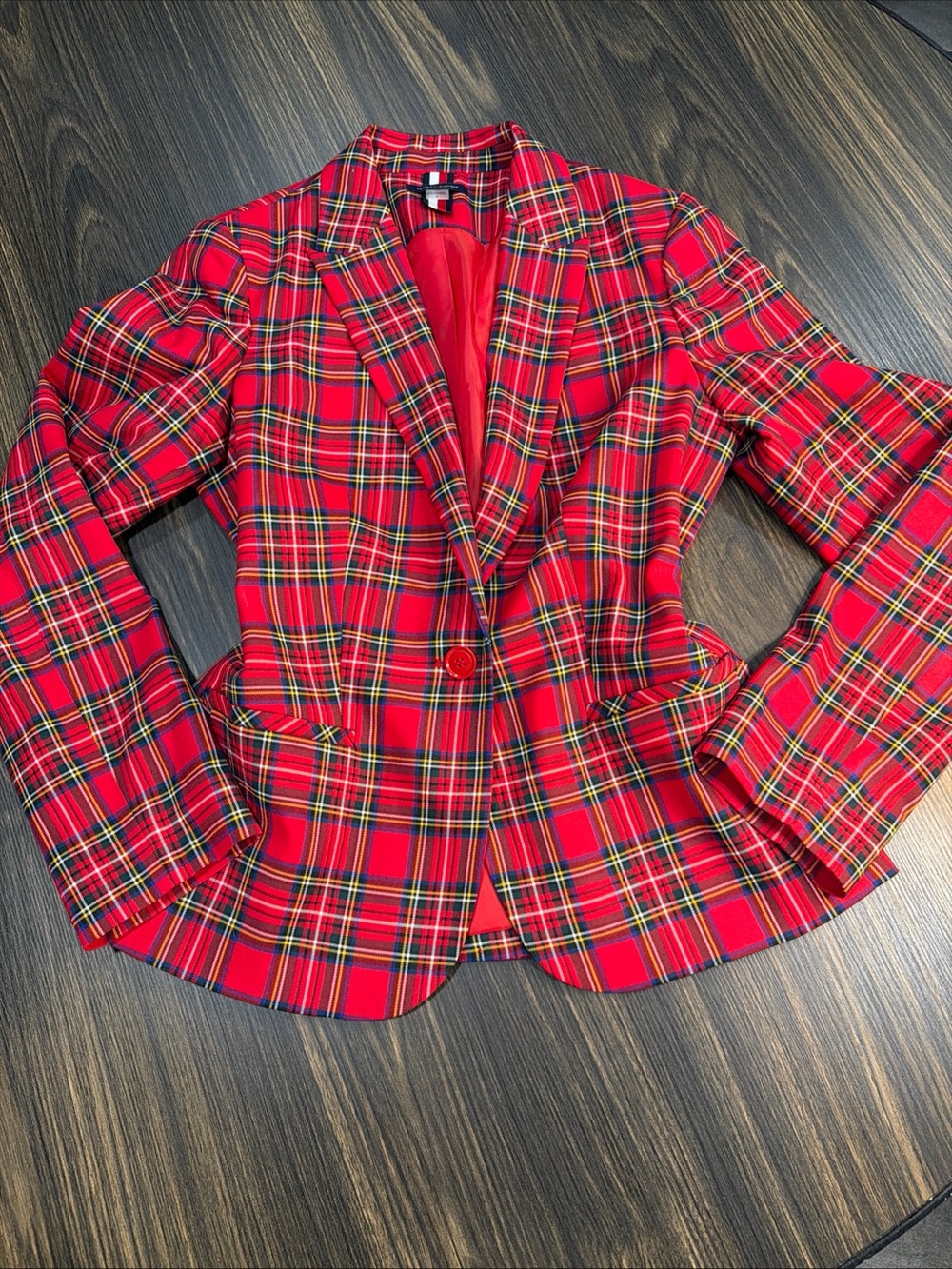 Tommy Hilfiger Womens Red Tartan Plaid Blazer Jacket Size 8